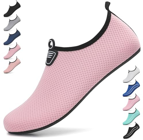 Badeschuhe Damen Wasserschuhe Frauen Neoprenschuhe Strandschuhe Aquaschuhe Surfschuhe Schwimmschuhe Wassersportschuhe Barfuß Schuhe Leicht Hausschuhe. Hellrosa, 38 EU