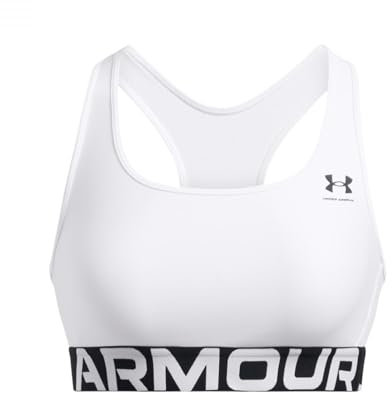 Under Armour Mujer Heatgear Mid, Sujetador Deportivo elástico con sujeción Media, Top de Gimnasio con Doble Forro noWhite / / Black,MD