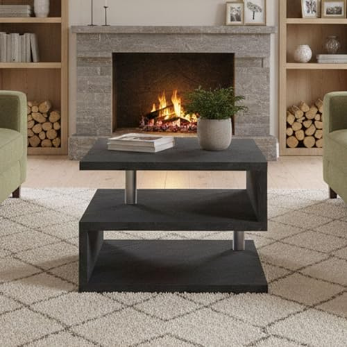 Dmora - Couchtisch Gianni, Wohnzimmer-Couchtisch, niedriges Aufbewahrungselement, Couchtisch, 55x55x41 cm, Schiefer