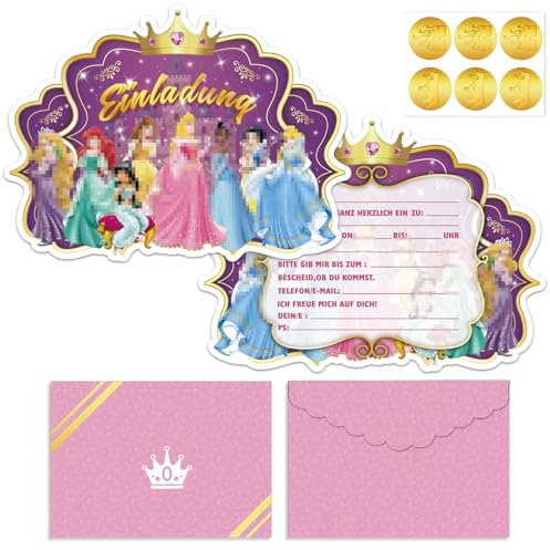 Crzyplea Prinzessin Einladungskarten Kindergeburtstag, Einladungskarten Geburtstag Madchen, 12 Deutsche Einladungskarten+12 Umschläge+12 Aufkleber, Partyeinladungen Einladungskarten Geburtstag