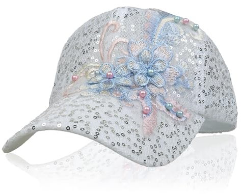 NiceYnn Baseballkappe mit Charm-Spitze, Netzstoff, glitzernde Pailletten, Blume, atmungsaktiv, verstellbar, Snapback-Trucker-Kappe, Mädchen, LSF 50+, Reise, Sommer, Sonnenhut, Visier, Hip-Hop,