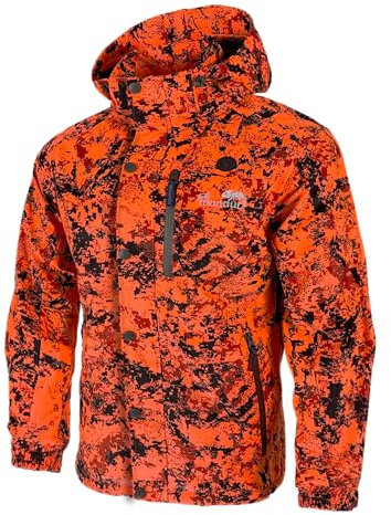 Full mundur Chaqueta de exterior, chaqueta de caza de camuflaje naranja, chaqueta cortavientos, impermeable, chaqueta funcional transpirable para hombre con capucha desmontable