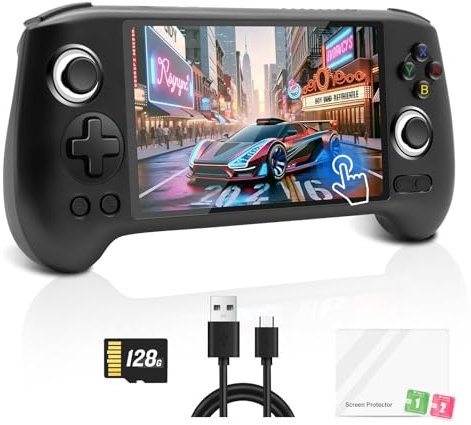 RG556 Console Portatile con touch screen, schermo IPS da 5.48 pollici sistema Android 13, Console Portatile Retrogaming supporto 1080P Display Port Output WiFi Video Games Player 128G, Nero