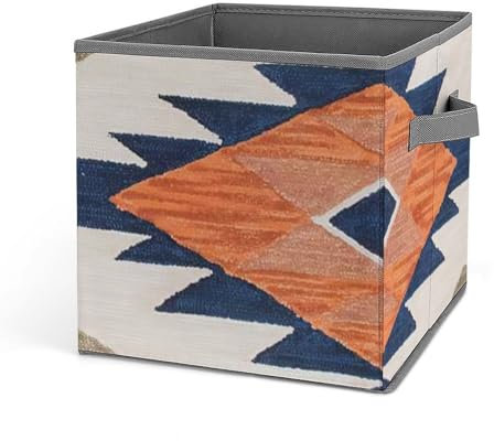Surwin Fold Storage Box, Open Top Storage Box Storage Boxes with Handle, 1Pcs Retro 19.6 L Fabric Storage Cubes Clothes Organiser Storage Oxford Cloth Fabric Storage Baskets (Orange)
