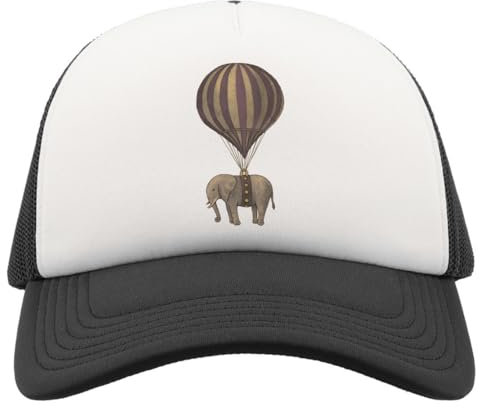 Atspauda Sad Elephant Flying A Balloon Vintage Art Half Mesh Trucker Cap Baseball Hat Snapback Black, Schwarz , Einheitsgröße