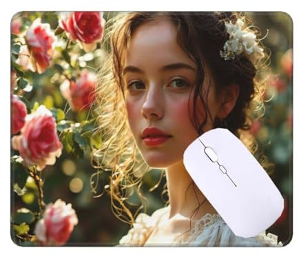 Mauspad Klein Rose Girl Mousepad, Schreibtischunterlage Kinder, Gaming Mauspad 20 X 15 cm rutschfest und Wasserdicht VernäHte Kanten Mouse Pad, Verbessert Geschwindigkeit und PräZision T-7922