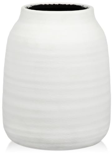 Briful 7 Large Ceramic Vase for Flowers, 18cm Tall Vase Rustic White Vases, 3.7-inch Opening Large Flower Vases for Pampas, Dry Plants, Fresh Flowers, Home Kitchen Decor