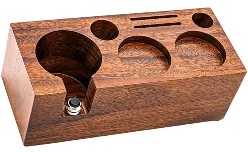 Professional Coffee Tamper Dock Espresso Machines Support Base Stand Wood Coffee Portafilter Holder with Silicone Mat