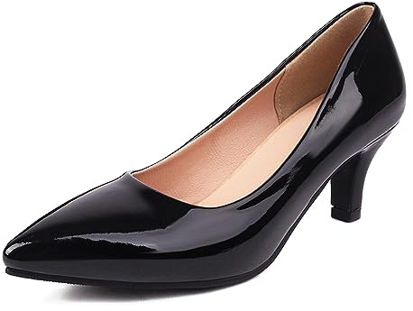 Lizoleor Decollete Donna Tacco Gattino Tacco Alto Punta Scarpe Chiuse Senza Chiusura Business Vernice Nero Numero 35 EU