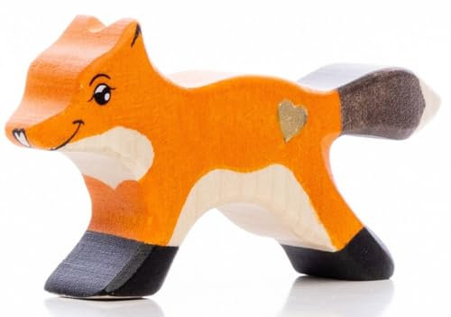 Lilu® Fuchs Welpe mit leuchtendem Herz, Wald-Holztiere handbemalt, Holzspielzeug aus FSC®-Holz, EN71 und DEKRA Zertifiziert