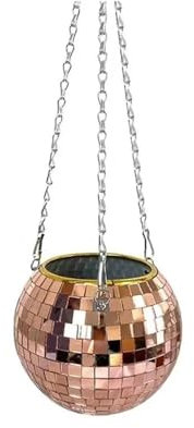 3 Colors Christmas Decor Disco Ball Planter Vase Wall Hanging Planter Pot Flower Pots Rope Hanging Flowerpot Balcony Home Decor(Rose gold,10cm)