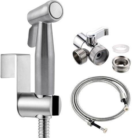 Handheld Bidet Toilet Set with Faucet Spray, 2m Shower Hose and Hooks, Perfect for Washing Hair or Wash Basin (Silver)