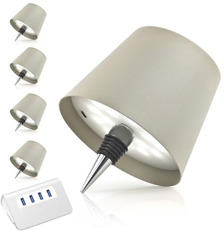 MU LIN lampada per bottiglia Ricaricabile, lampada da tavolo senza fili, Controllo Touch da 3 Modalita Temperatura di Colore, Dimmerabile, per Soggiorno, Ristorante,TORTORA