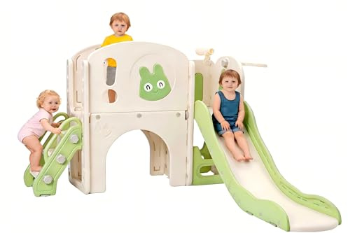 Toddler Slide,5-in-1 Kids Slide with Basketball Hoop & Storage,Climbing Toy | Kids Slide with Basketball Hoop,Climbing Tunnel, Telescope & Storage, Indoor Outdoor Freestanding Playset for Toddlers ,Gift