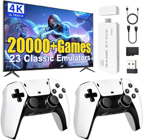 2025 Upgrade Retro Konsole Spielkonsole Game Stick, Retrolink Spielkonsole 20.000+ Spiele Plug & Play für TV HDMI mit 2 Wireless Controllern, Geschenk für Jungen & Erwachsene (MAX-Edition)