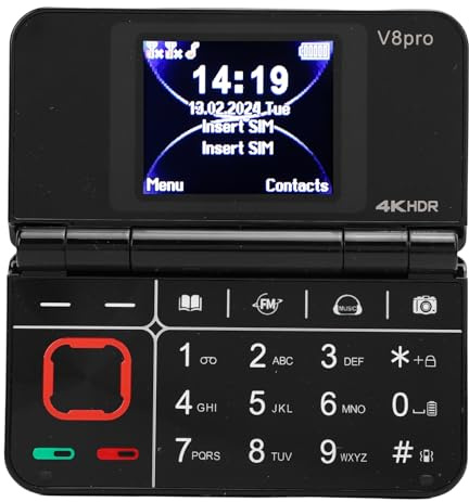 Bewinner Flip Piegable Cellulare con Tastiera di Grandi Dimensioni, Radio FM, Supporto per la Lingua Multipla, Display Doppio, Telefono Cellulare Senior Leggero per Viaggiare (BLACK)