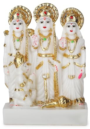 4OUR FAITH Ram Darbar Idol in White Marble Finish – Lord Ram, Lakshman, Sita & Hanuman Ji Statue – 6 Inch Decorative Murti for Car, Office & Home Décor – Ideal for Gifting (Pack of 1)