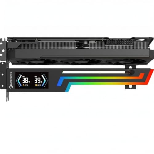 GAMEPOWER Heatsync ARGB - Supporto per scheda grafica LCD con display in tempo reale CPU/GPU, display da 2,64, sincronizzazione ARGB a 3 pin, struttura in metallo, regolabile