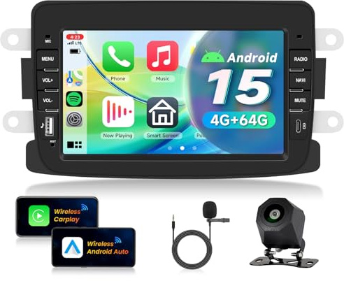 VECHTEL 4G+64G Autoradio Android 15 für Dacia Logan Dokker Sandero Lodgy 2012-2017/Dacia Duster 2011-2017/Renault Captur Symbol 2013-2017, 7'' HD Touchscreen mit Carplay Android Auto GPS Wi-Fi FM RDS