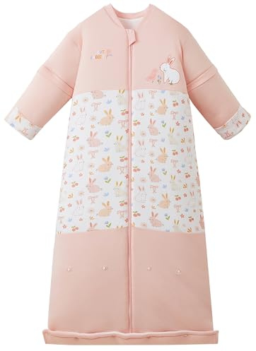 Chilsuessy Winter Kinder Schlafsack mit abnehmbaren Ärmeln Super Warm Babyschlafsack für Jungen und Mädchen von 1 bis 10 Jahre alt, 2.5 Tog/Süße Kaninchen, XL (130-150 cm)