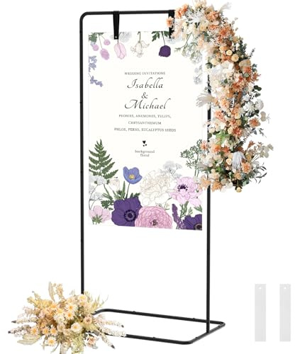 Support de panneau de mariage - 80 × 50 × 173 cm - Réglable - Avec 20 sangles de suspension en cuir - Pour affiches, publicité, mariage, cérémonie - Noir