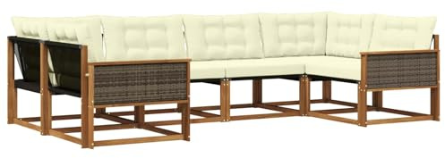 vidaXL Outdoor-Sofagarnitur mit Kissen 6 pcs Natur und Creme, Garten-Sofa, modernes Outdoor-Sitzset, strapazierfähige Terrassenmöbel, gemütliche Lounge für Dein Wohnzimmer