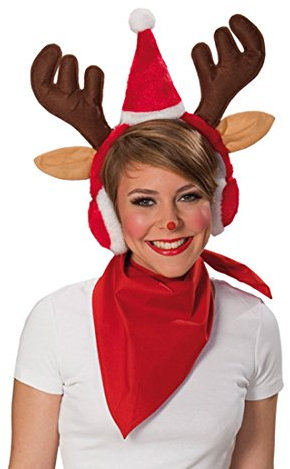 Rote Elch Rentier Ohrenschützer mit Weihnachtsmütze Mütze Weihnachten Weihnachtsmanm Rudolf Geweih Rote Nase Ohren Schützer Weihnacht braune Rentierohren