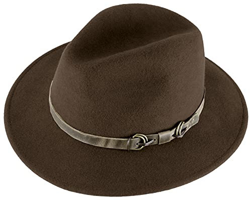 Alpenleder Fedora Hut Siena | Handgefertigter Wollhut Filzhut Wollfilzhut Hut Hat Herren (XL (61-62 cm), Tabak)