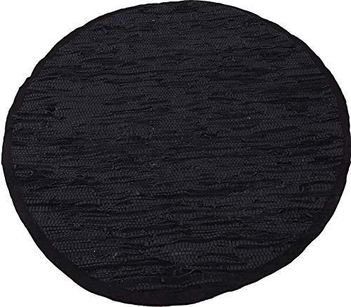 Bestlivings Flickenteppich Rund 150 cm aus handgewebter Baumwolle in Leder Schwarz - viele Variationen