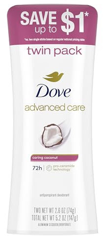 Dove Advanced Care Antiperspirant Deodorant, Caring Coconut, 2.6 Ounce, Twin Pack by Dove