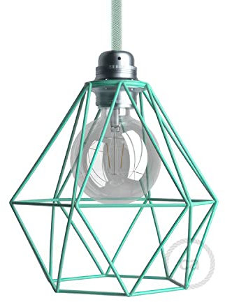 creative cables - Diamantförmiger Lampenschirmkäfig aus Metall mit E27-Anschluss - Türkis