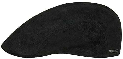 Stetson Madison Leder Flatcap Herren Vintage Schirmmütze Baumwolle Innenfutter Sommer Winter schwarz S (54-55 cm)