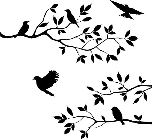 Stonges Rami di un albero Uccelli Adesivo murale Vinile smontabile Camera da letto Soggiorno Arte murale Decalcomania da muro nera