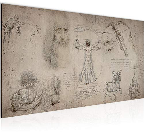 Runa Art Wandbild Leonardo Da Vinci 1 Teilig 100 x 40 cm Modern Bild auf Vlies Leinwand Anatomie Vintage Wohnzimmer Schlafzimmer Braun 008912a
