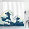 ABAKUHAUS japanisch Duschvorhang, Ozean Surfen im Wasser, Stoffliches Gewebe Badezimmerdekorationsset mit Haken, 175 x 180 cm, Dunkelblau Weiß