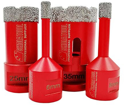 SHDIATOOL Broca de Diamante 4 Piezas/Set Diámetro 6/8/25/35MM para Perforación en Seco Porcelana Azulejo Granito Mármol M14