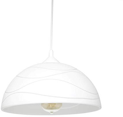 Licht-Erlebnisse Hängelampe Glas Metall Weiß Küche Esstisch Ø30 cm rund E27 blendarm Retro Schirm Pendelleuchte Esszimmer ADANIA