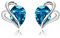 AOBOCO March Birthstone Gifts, 925 Sterling Silver Aquamarine Earring, Heart Crystal Hypoallergenic Earrings Jewellery Gift for Her (Aquamarine)