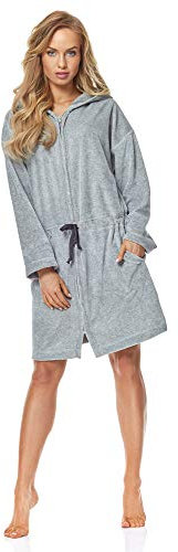 L&L - 9118 Bademantel mit Reißverschluss Damen weicher, Warmer und Langer Bademantel. Ganzkörperansicht, Reißverschluss, Hausmantel mit Kapuze für Damen. (Melange, X-Large)