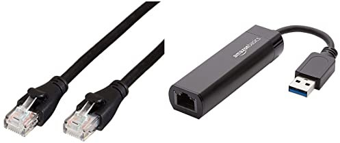 Amazon Basics USB 3.0 to 10/100/1000 Gigabit Ethernet Adapter & Amazon Basics RJ45 CAT6 Ethernet LAN Patch Cable (1.5 m / 5 Feet) [1,000 Mbps (1 Gbps)]