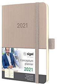 SIGEL C2131 Terminplaner Wochenkalender 2021, ca. A6, cremefarben, Softcover mit vielen Extras, Conceptum - weitere Modelle