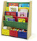Humble Crew Primary Wooden Bookshelf for Children, 4 Tier Book Storage Shelf with Deep Fabric Pockets, 3 Collapsable Bin Organisers, Forward Facing Book Display - Natural Wood/Red/Blue/Green/Yellow