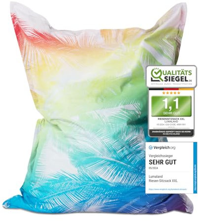 Lumaland Riesen-Sitzsack XXL 140x180 cm Special Edition | Wasserfestes Indoor & Outdoor Liegekissen mit über 3 Mio. anpassungsfähigen EPS-Perlen | Bean Bag mit waschbarem Bezug [Tropical]