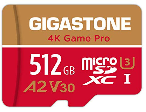 [5 Jahre kostenlose Datenwiederherstellung] GIGASTONE 512GB Micro SD Karte, 4K Game Pro, bis zu 100/60 MB/s, für Nintendo Switch 1 Gopro DJI, A2 V30 U3 +Adapter