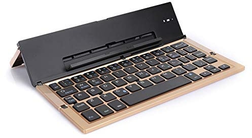 ASHATA Tastatur mit Ständer, Tastatur PC-Zubehör Computerteile Faltbares Quadrat Gold mit Ständer für Bluetooth, wiederaufladbare drahtlose Bluetooth-Tastatur Wechseln Sie zu