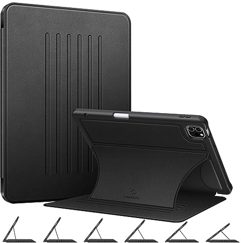 CaseBot Magnetic Stand Case for iPad Pro 11-Inch (4th / 3rd Generation) 2022/2021 - Multiple Angles Shockproof Soft TPU Cover w/Pencil Holder, Also Fit iPad Pro 11 2nd /1st Gen, Black