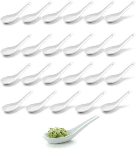 Asiatische Reislöffel, Suppen- und Servierlöffel aus weißem Porzellan z.B. für Reisschalen oder Vorspeisen Dessertlöffel Ramenlöffel Restaurant Küche Asia Löffel (24)