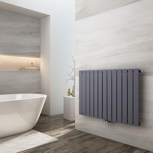 EMKE Design Heizkörper Flach, 630x1006 mm Horizontal Flachheizkörper mit Seitenanschluss, Einlagig Anthrazit Paneelheizkörper Wandheizkörper für Bad, Schlafzimmer & Wohnzimmer, 712W