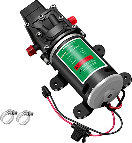 LONGRUN 12V DC Water Transfer Pump，12 Volt Diaphragm Pump Self Priming Sprayer Pump with Pressure Switch 6 L/Min 1.2 GPM 85 PSI for RV Garden Lawn Marine Boat