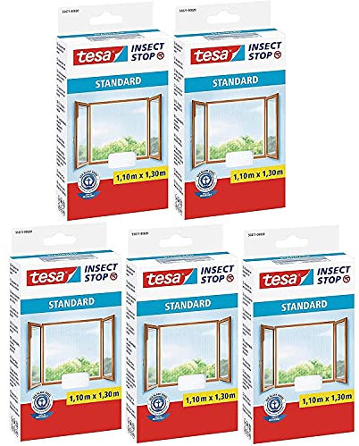 tesa Insect Stop Standard Zanzariera per Finestra - Zanzariera Tagliabile - Zanzariera senza fori - 5 x zanzare - Bianco - 110 cm x 130 cm